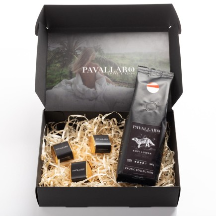 Pavallaro Kopi Luwak 100g z dzikiego zbioru kawa ziarnista - najdroższa kawa świata z certyfikatem ZESTAW PREZENTOWY