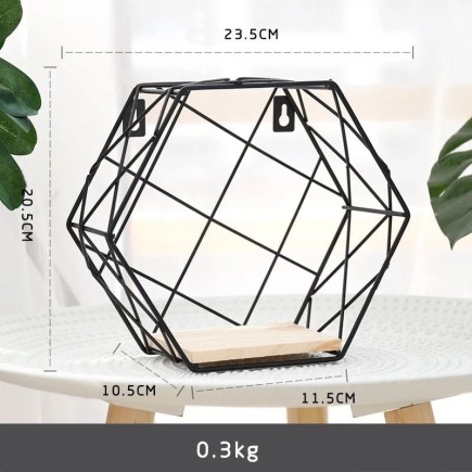 Sześciokątna półka dekoracyjna, styl LOFT – czarna II