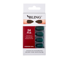 Sztuczne paznokcie, Tipsy BLING Fashion Nail (24 szt.) – butelkowa zieleń, matowe