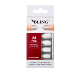 Sztuczne paznokcie, Tipsy BLING Fashion Nail (24 szt.) – białe, matowe