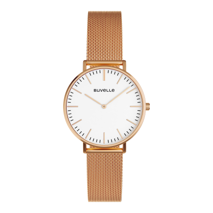 BUVELLE Elegance Rose Gold - Zegarek Damski z Okrągłą Tarczą i Bransoletką
