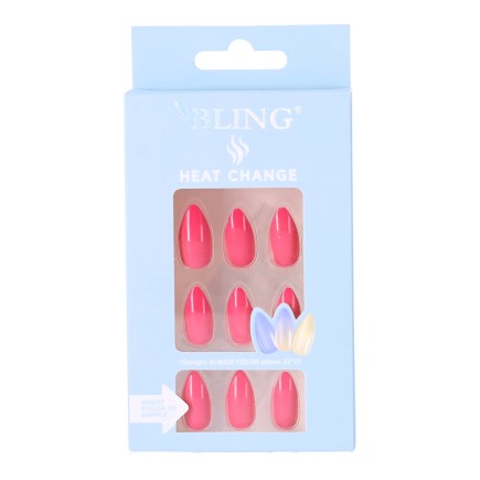 Sztuczne termiczne paznokcie, Tipsy Bling Heat Change Ombre (24 szt.) - kolor różowy