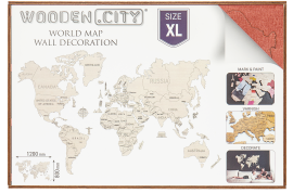 Drewniana Mapa Świata na ścianę 3D, rozm. XL- kolor niebieski