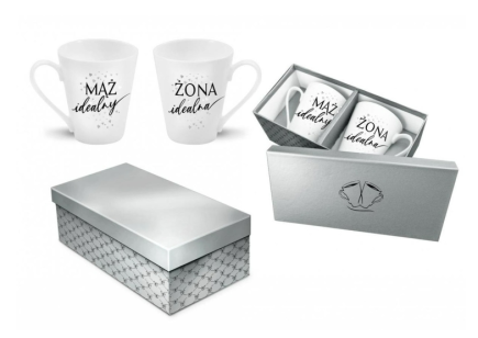 WEDDING SILVER Zestaw 2 kubków „Mąż idealny” „Żona idealna” 300 ml - srebrny