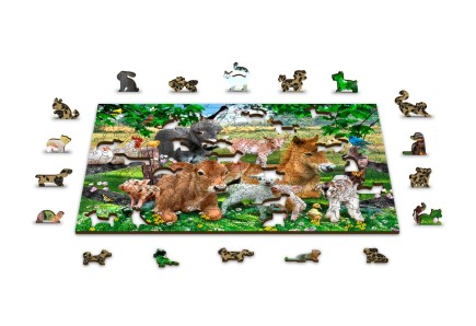 Drewniane Puzzle z figurkami – Maluchy na farmie rozm. M, 200 elementów