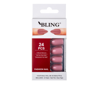 Sztuczne paznokcie, Tipsy BLING Fashion Nail (24 szt.) – brudny róż