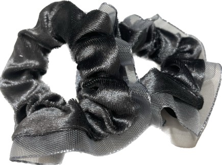 Welurowa gumka do włosów scrunchie BLING 2szt. - z koronką, szara