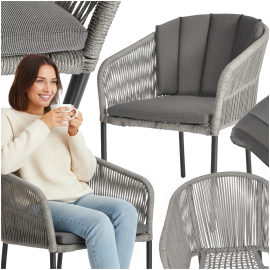 Krzesło Ogrodowe Na Taras Balkon Victoria – Szare Technorattan Poduszka