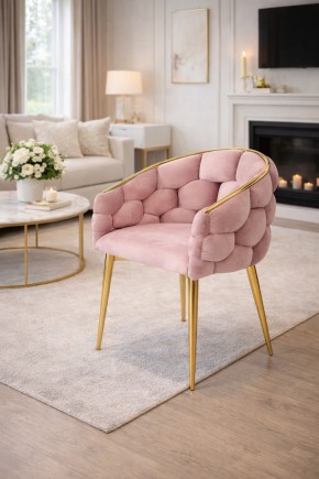 Krzesło Balloon Welur Różowe – Złote Nogi Glamour, Kubełkowe, Do Jadalni Salonu