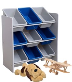 Regał na zabawki – organizer z 9 pojemnikami (szaro-niebieski)