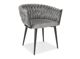 Krzesło Tapicerowane Welurowe Do Jadalni Salonu Glamour Szary Welur Czarne Nogi