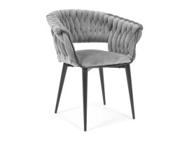 Krzesło Welurowe Plecione Tapicerowane Glamour Nowoczesne Szare