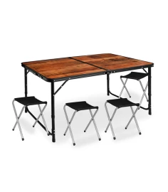 Zestaw stół turystyczny 4 krzesła składany 5w1 w walizkę – ogrodowy, kempingowy, kolor drewna