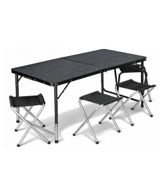 Zestaw stół turystyczny 4 krzesła składany 5w1 w walizkę – ogrodowy, kempingowy, kolor czarny