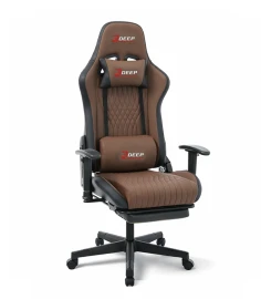 Ergonomiczny Obrotowy Fotel Gamingowy Brązowy Z Podnóżkiem Fotel Biurowy